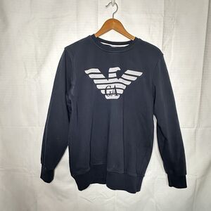 Emporio Armani Sweatshirt Logo Men  Black Round Collar Sz Medium